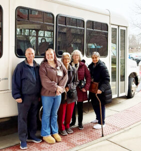 Jerry Horan (resident), Francesca Dannewitz (Monarch Landing Life Enrichment Coordinator), Virginia Hart (resident), Suzanne Sampon (resident) and Carole O’Connor (resident)